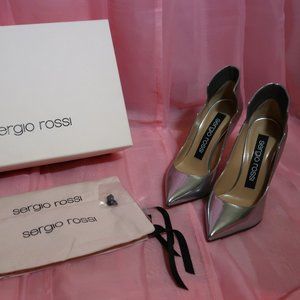 SERGIO ROSSI Silver Godiva Wave 105 patent-leather pumps